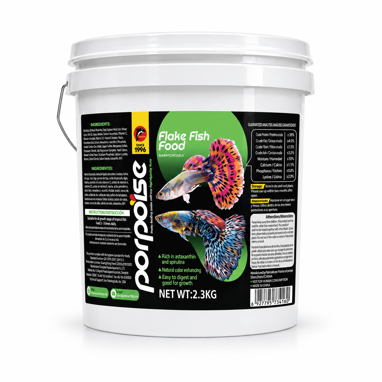 ALIMENTO EN ESCAMAS FLAKE FISH FOOD BALDE 2.3KG PORPOISE