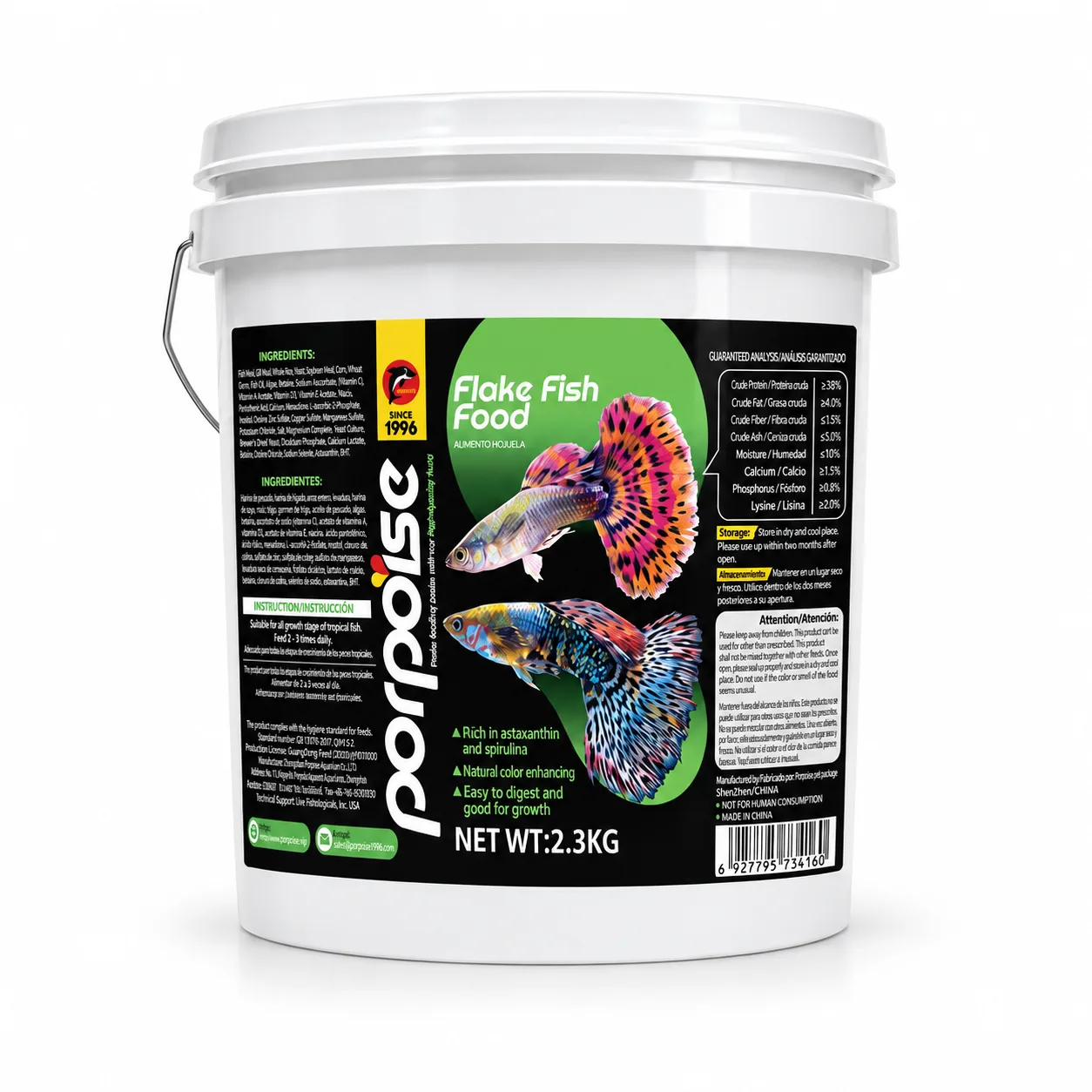 ALIMENTO EN ESCAMAS FLAKE FISH FOOD BALDE 2.3KG PORPOISE