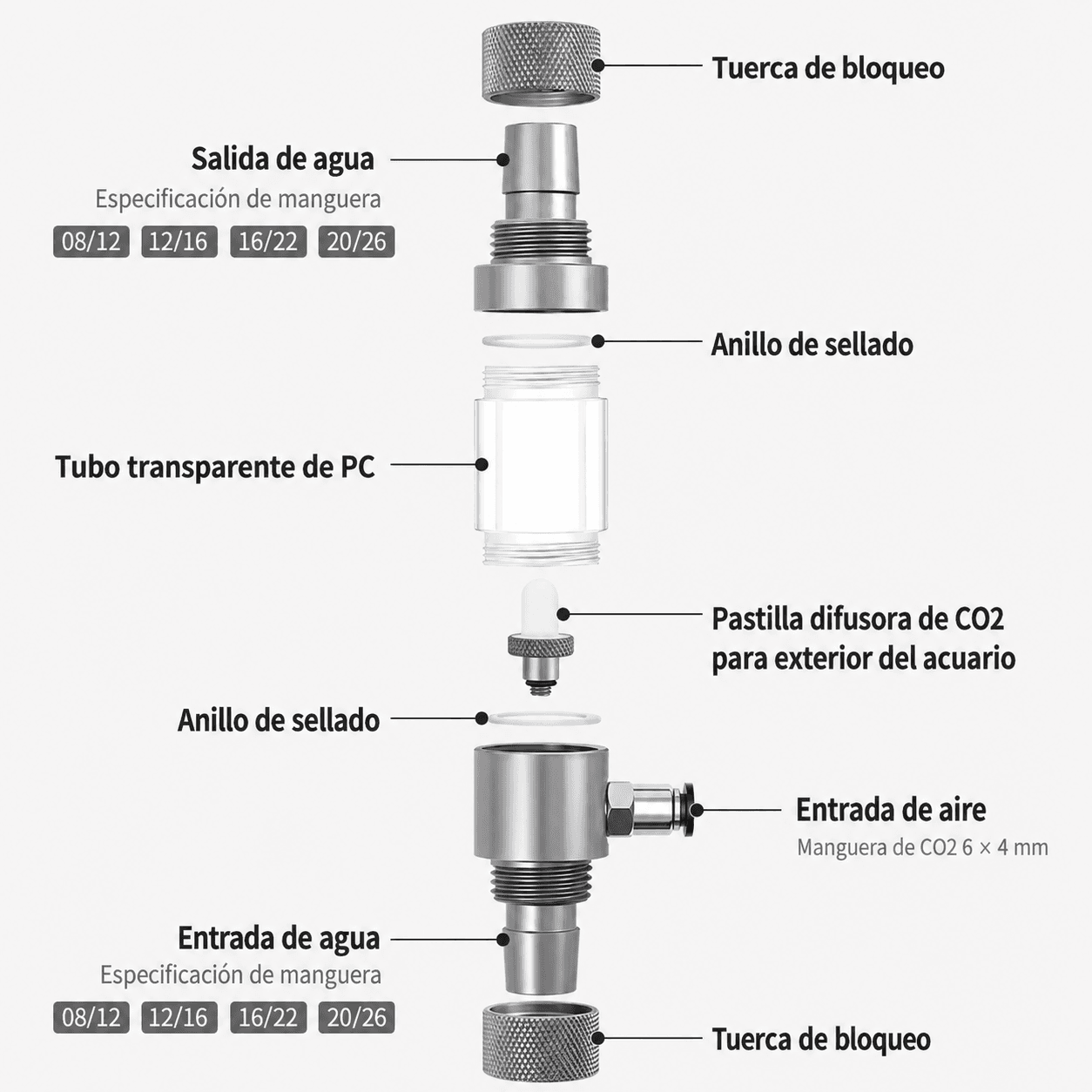 Reactor de CO₂ Week Aqua para Filtro Canister – Aluminio - Imagen 2