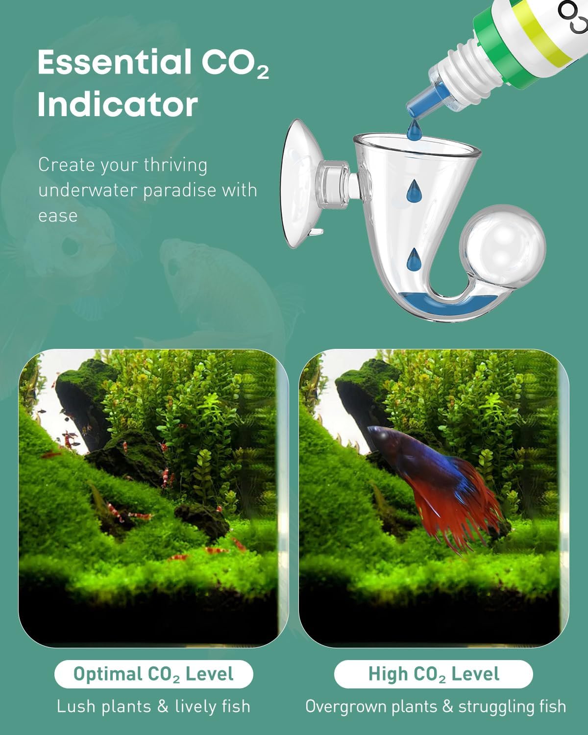 Kit Drop Checker CO₂ CO2-8 con Líquido y Vidrio para Acuario Plantado - Imagen 2