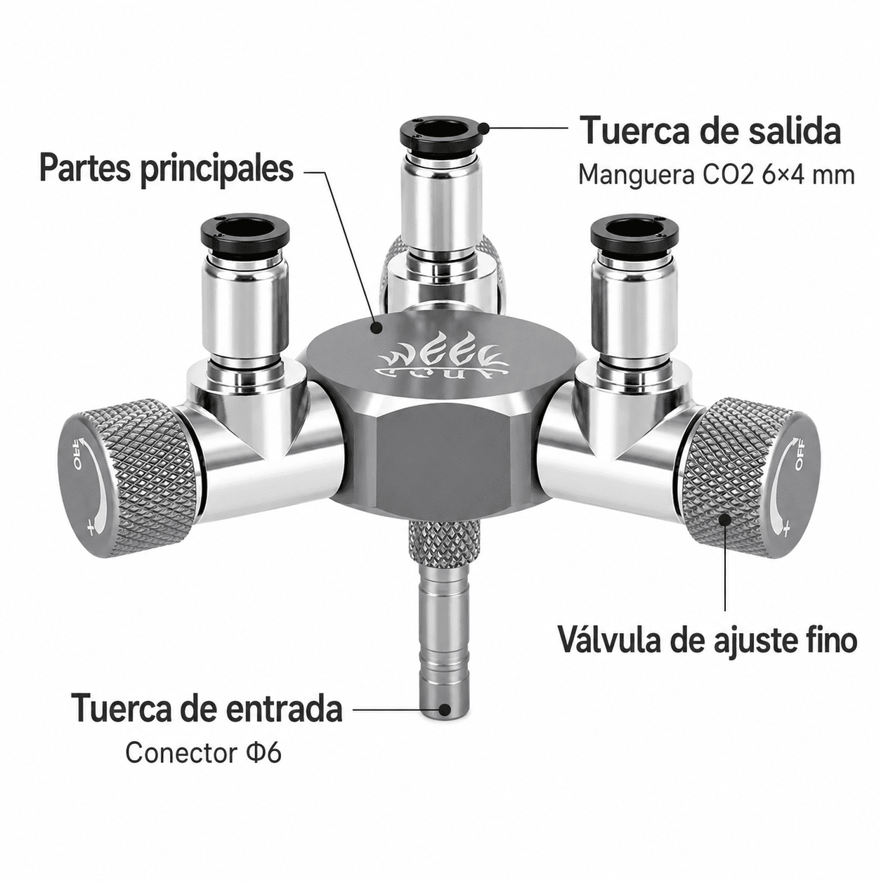 Splitter CO₂ de Aluminio Week Aqua Distribuidor de 2, 3 y 6 Vías - Imagen 3