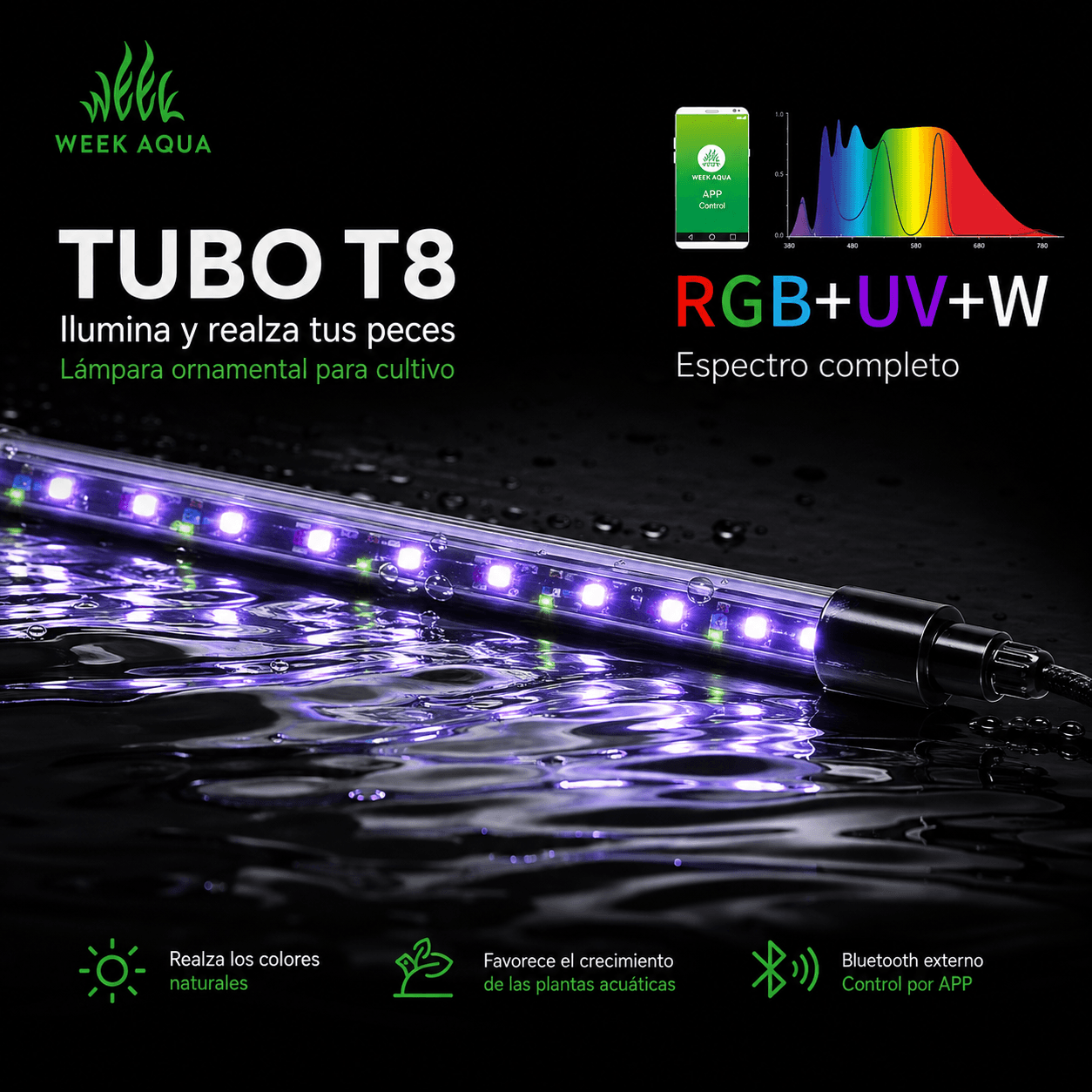 Week Aqua T8 Series Espectro Full RGB - Barra Sumergible - Imagen 3