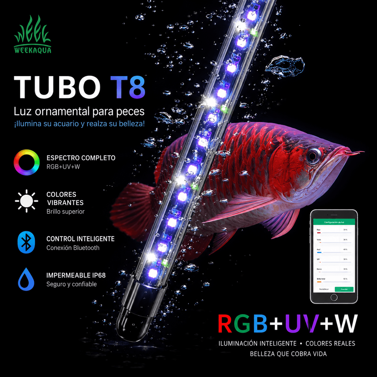 Week Aqua T8 Series Espectro Full RGB - Barra Sumergible - Imagen 4